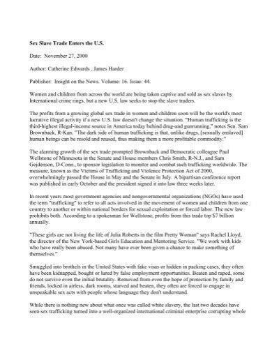 Sex Slave Trade Enters The US