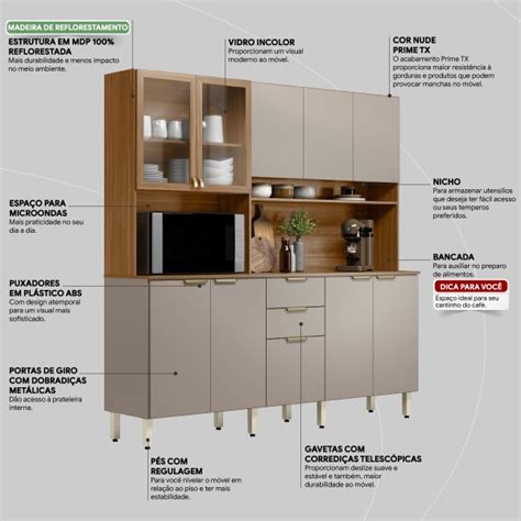 Cozinha Compacta Amora 10 Portas 2 Gavetas Amêndola Touch Nude Prime Tx Demóbile