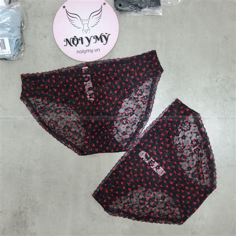 Quần lót Victorias Secret bikini ren màu đem tim qcx Nội y Mỹ