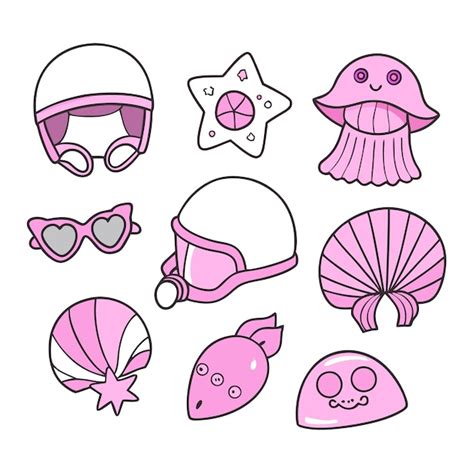 cute pinkthemed illustrations  underwater items  accessories
