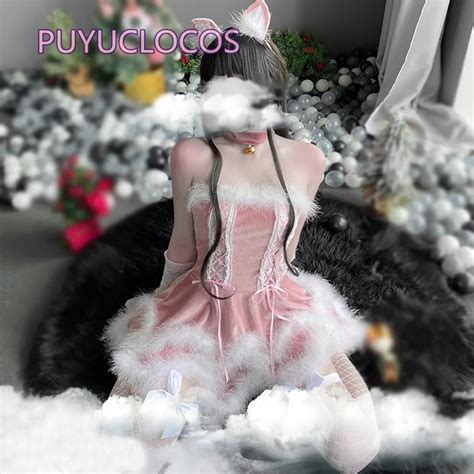 Women Christmas Xmas Sexy Lady Santa Claus Cosplay Costume Sexy Lingerie Winter Pink Tube Dress