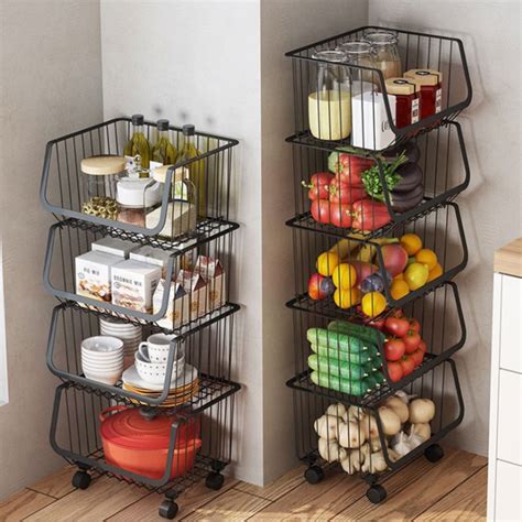 Kitchen Basket Vegetable Spice Rack Storage Organizer Wheel Rack Bekas