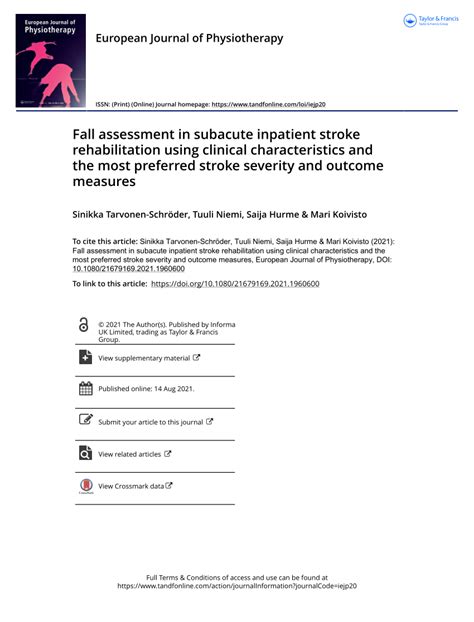 PDF Fall Assessment In Subacute Inpatient Stroke Rehabilitation Using