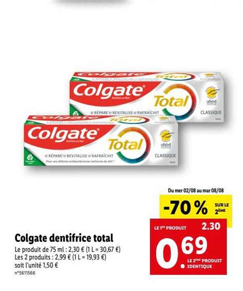 Promo Colgate Dentifrice Total Chez Lidl ICatalogue Fr