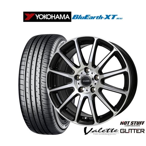 HOT STUFFホットスタッフ サマータイヤ ホイール4本セット ヴァレット グリッター ヨコハマ BluEarth ブルーアース XT AE61 215 55R17 カーポート