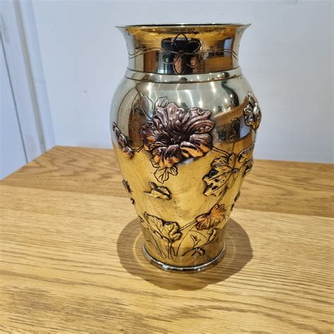 Vintage Japanese Brass And Copper Vase 10 25cm Birds Etsy