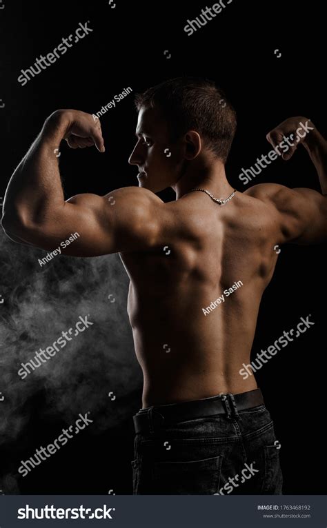 Muscular Naked Man Back On Black Stock Photo Edit Now