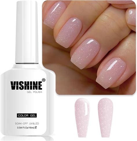 Vishine Glitter Nude Pink Gel Polish Iridescent Shimmer Jelly Neutral