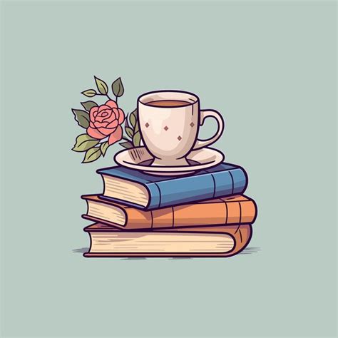 Pila di libri disegnata a mano e una tazza di caffè per la giornata