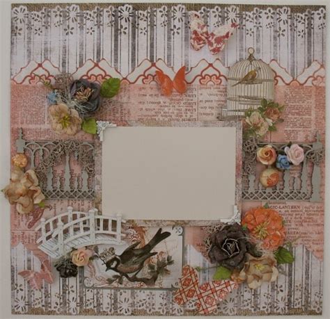 Premade Scrapbook Page 12 X 12 Vintage Garden Feminine