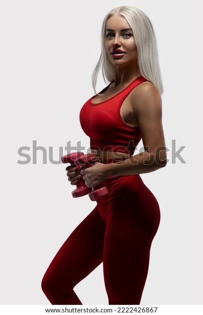 Sexy Fit Blonde Model Red Sportswear Stock Photo Shutterstock