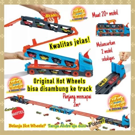Hotwheels Track Speedway Hauler Ori Mattel Hot Wheels Truck Launch Unit Shopee Malaysia