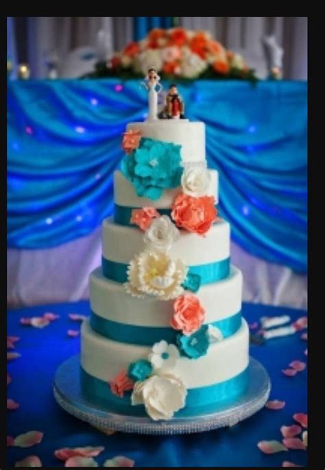 Wedding Cakes Coral And Turquoise Wedding Cakes With Images