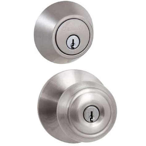 Defiant Hartford Satin Nickel Entry Knob And Double Cylinder Deadbolt Combo Pack Bgx2l2b The