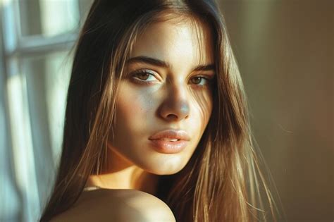 Premium Photo Shine Straight Hair Long Brown Hair Beautiful Coiffure