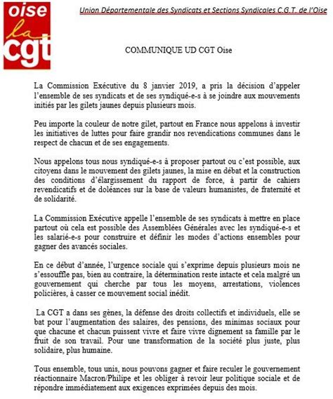 COMMUNIQUE UD CGT Oise SYNDICAT CGT UNILEVER FRANCE HPCI