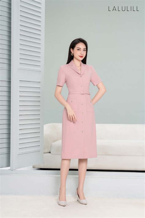 ĐẦM CÔNG SỞ CỔ VE TÚI ỐP HỒNG NUDE