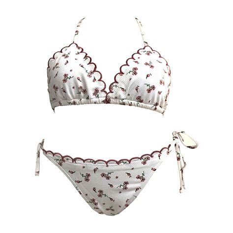 Custom Ruffle Edge Bikini Set For Women With Flowers Printing Women Bikini Swimwears Supplier