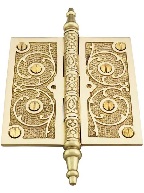 4 12 Solid Brass Steeple Tip Hinge With Decorative Vine Pattern