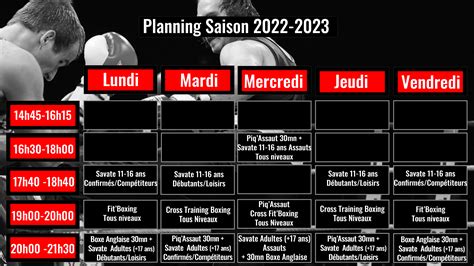 Le Planning Nice Boxing Savate Boxe Française