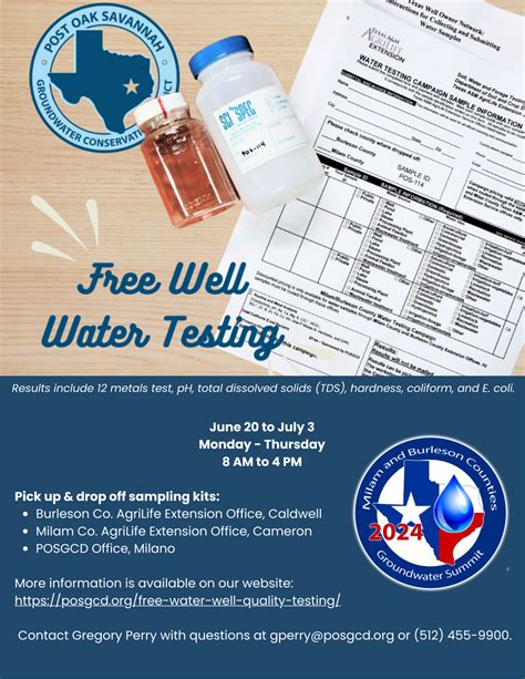 FREE Water Well Quality Testing - Post Oak Savannah GCD