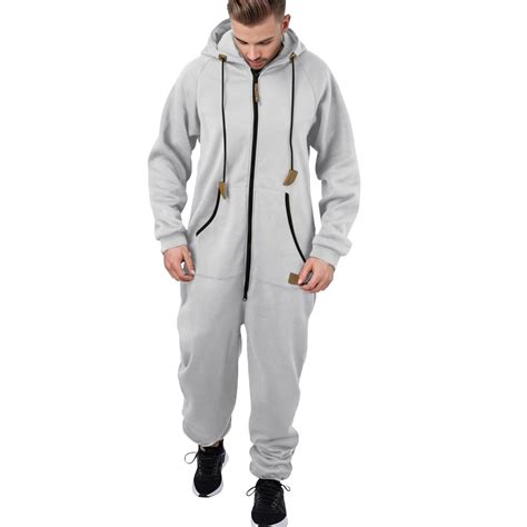 CHENge Mens Hooded Jumpsuit Full Zip Up Onesie Work Coverall Rompers
