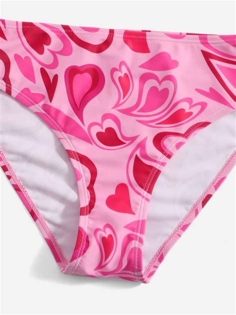 Fille adolescente Bikini avec motif cœur à plis Mode en ligne SHEIN FRANCE