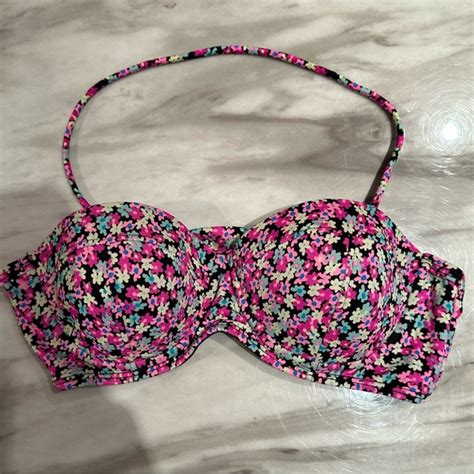 PacSun Swim Pacsun Pink And Yellow Floral Bandeau Bikini Top With Detaching Straps Poshmark