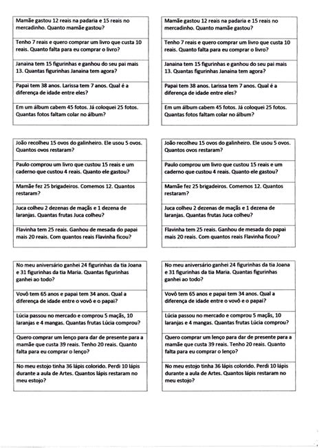 Problemas simples de Matemática para colar · Alfabetização Blog