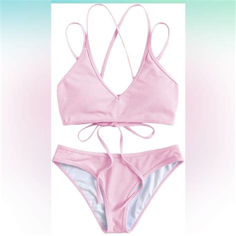 Sweatyrocks Swim Sweatyrocks Womens Spaghetti Strap Criss Cross Back Bikini Ribbed Swimsuit