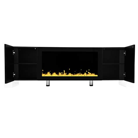 Black High - gloss Design - Realistic Fireplace Effect - Entertainment