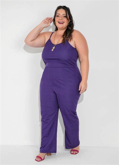 Macacão Poá Roxo de Alças Finas Plus Size Marguerite