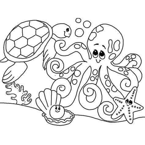 kumpulan sketsa gambar mewarnai binatang laut  anak paud tk