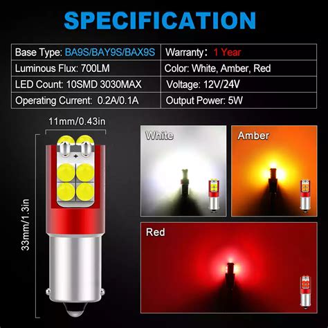BA9S BAY9S BAX9S Car Signal Lights 12V White - NAOEVO BA9S Series - NAOEVO
