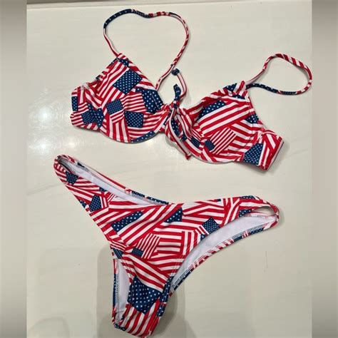 SHEIN Swim Brand New American Flag Bikini Size Medium Poshmark