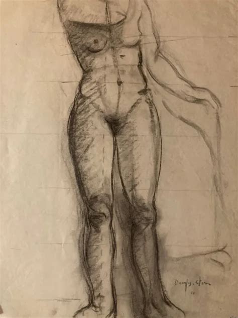 BEAUTIFUL DRAWING CHARCOAL 1927 Paper Naked Woman Erotic Jean Dreyfus