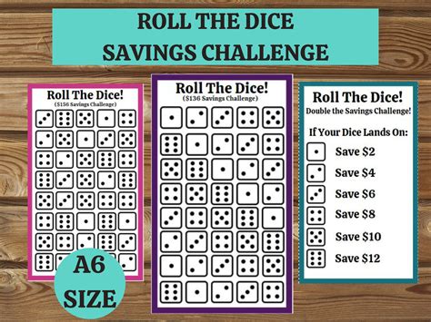 Roll The Dice Savings Challenge Printable For A6 Cash Envelopes Savings