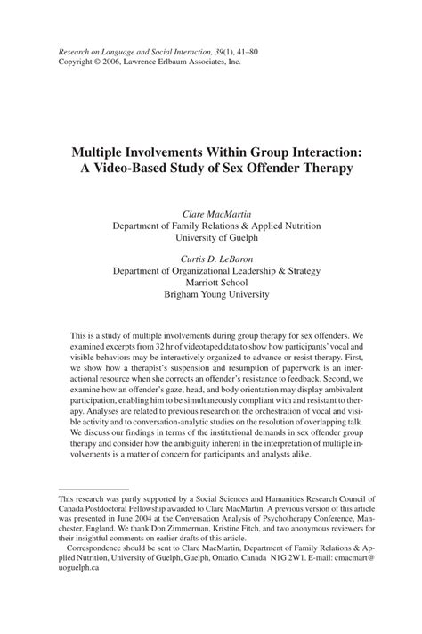 PDF Multiple Involvements Within Group Interaction A Video Based Study Of Sex Offender Therapy