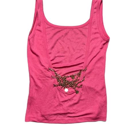 Gyaru Hot Pink Golden Chain Open Front Tank Depop