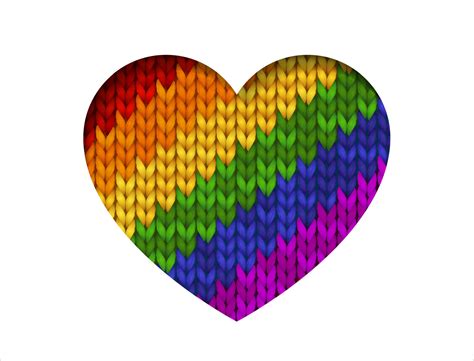 Six Colour Rainbow Knitted Heart Shape For Lesbian Gay Bisexual Transgender Isolated On White