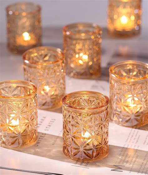 Cowjut 36pcs Gold Votive Candle Holders Mercury Glass Tealight Candle Holder For