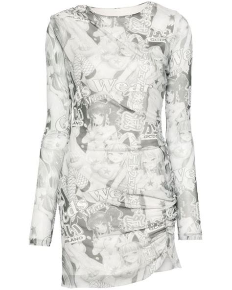 Gcds Hentai Tulle Mini Dress In Gray Lyst