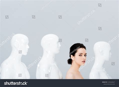Beautiful Nude Girl Posing Row Mannequins Stock Photo Shutterstock