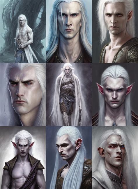 A Portrait Of A Male Drow Elf With Long White Hair Stable Diffusion