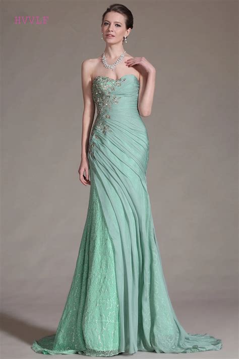 Mint Green Evening Dresses 2019 Mermaid Sweetheart Chiffon Lace Backless Plus Size Long Evening