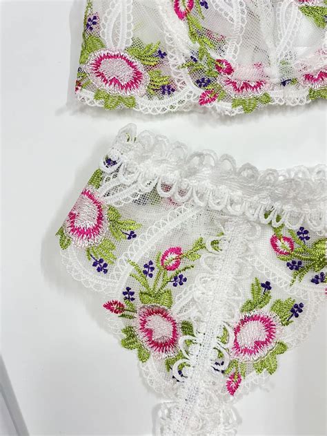 Women Sexy Embroidery Garter Lingerie Adjustable Straps Push Up Bras Temptation Transparent