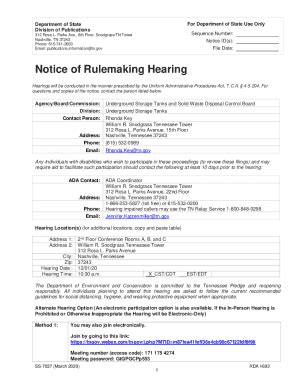 Fillable Online Rulemaking Hearing Rule S Filing Form Tn Gov Fax