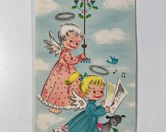 Vintage Angel Glitter Christmas Greeting Card Angels & Lamb - Etsy