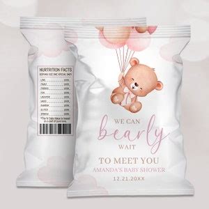 Editable Teddy Bear Chip Bags Pink Bear Baby Shower Chip Bag Pink