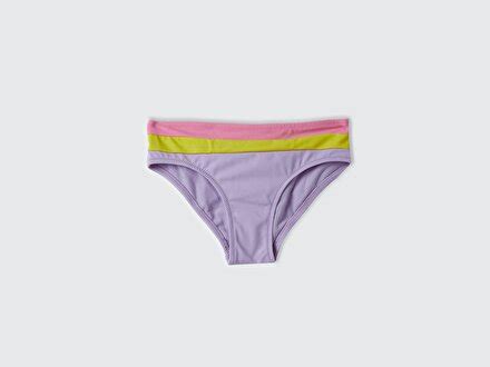 Kız Çocuk Lila Mix Renk Bloklu Üçgen Kesim Bikini Takımı